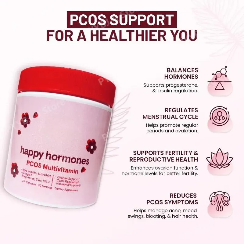 Happy Hormones Multivitamin Capsules for Women 120 CT Supports Hormonal Balance Myo-Inositol D-Chiro Inositol Omega 3 Vitamin D3