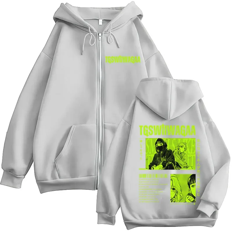 The Guy She Was Interested in Wasn't A Guy At All Anime Zipper Hoodies Men's Clothing Zip Up Hooded Sweatshirts Jackets Coats