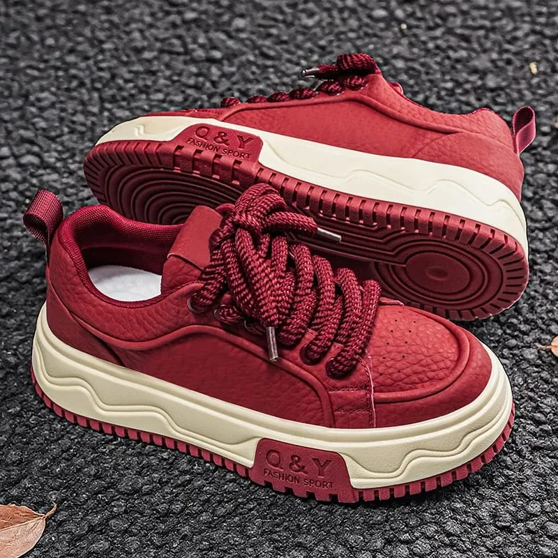 Men's Height Increasing Thick Sole Platform Shoes Fashion Leather Casual Skateboard Sneakers Streetwear