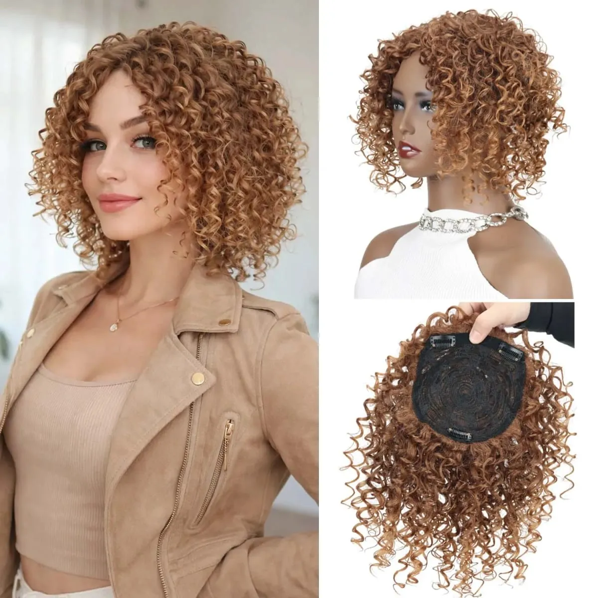 Synthetic Kinky Curly Hair Topper Clip-in Afro Curly Hairpiece for Women Top Hairpiece for Thinning Hair Increase Hair Volume