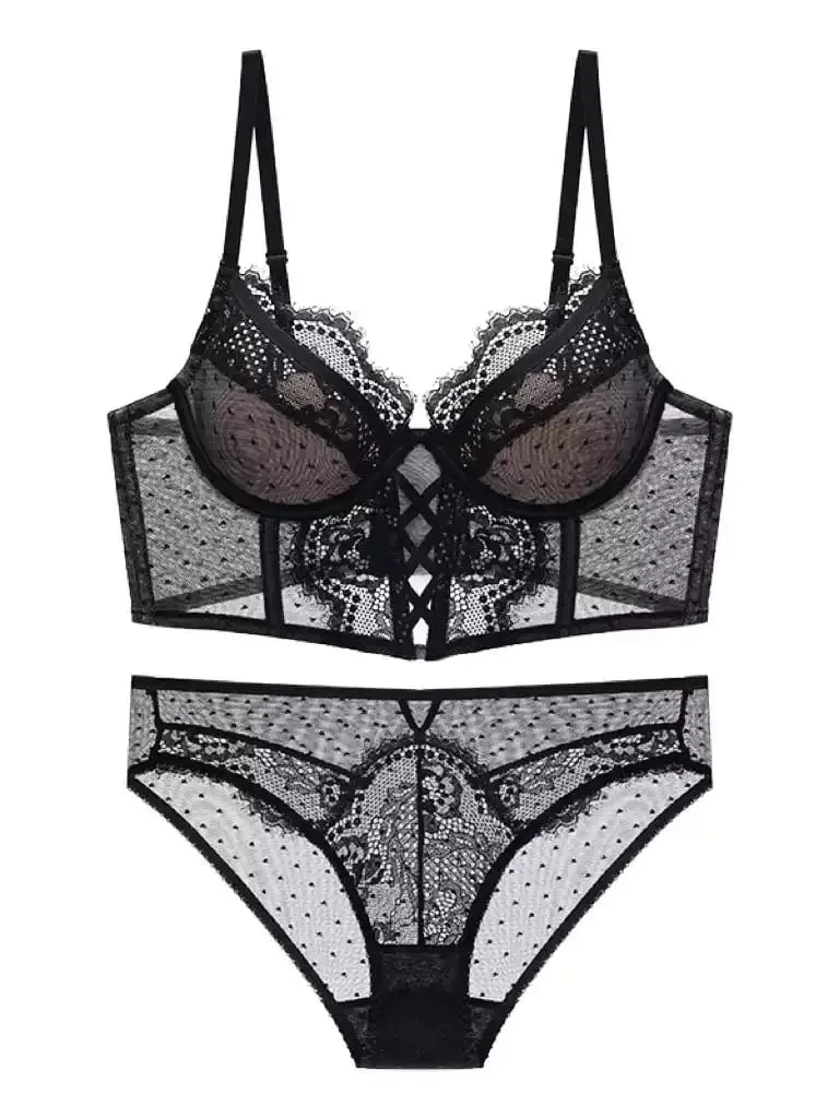Lingerie Push Up Lace Bra & Garter Set Petite Small Bust Chemise with Soft Underwire Bra Fishbone Shaping Corset Top Size S-XL