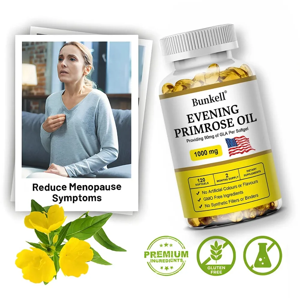 Evening Primrose Oil Capsules - Contains Gelatin and Vegetable Glycerin To Promote Healthy Skin Immunity Balance For Women