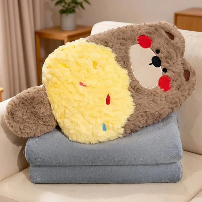 Kawaii Animal Plush Pillow Blanket 2 In 1 Soft Fluffy Animal Stuffed Doll Cushion Nap Pillow Blanket Home Sofa Bed Decor Gift