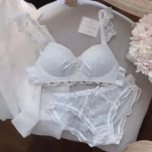 Cute German Style Bralette Set Wireless Lace Training Bra for Teens Sweet First Bra for Small Chest Comfortable Girls Lingerie