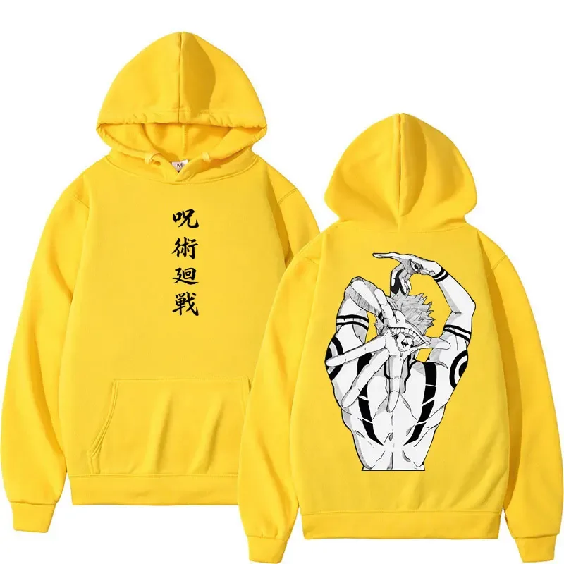 Anime Jujutsu Kaisen Sukuna Print Hoodies Harajuku Vintage Manga Men's Pullover Oversized Fleece Casual Cosplay Hoody Sweatshirt