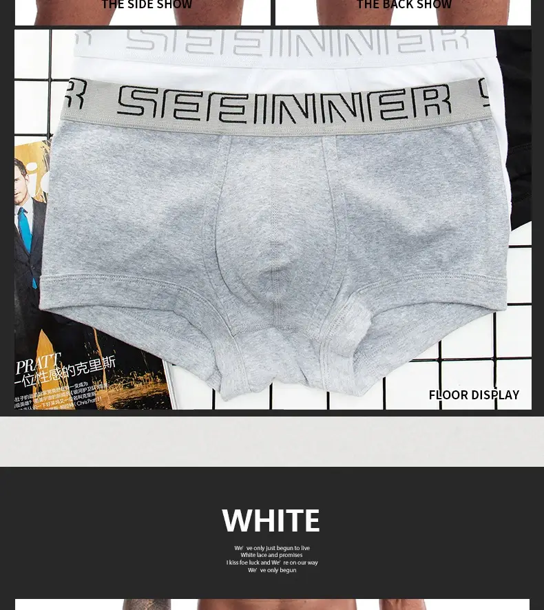 Seeinner Herren-Boxershorts, Baumwolle, U-Konvexbeutel, Unterwäsche, weiche, bequeme Unterhose, Cueca Masculina, M-XXL, Schwarz, Weiß, Grau