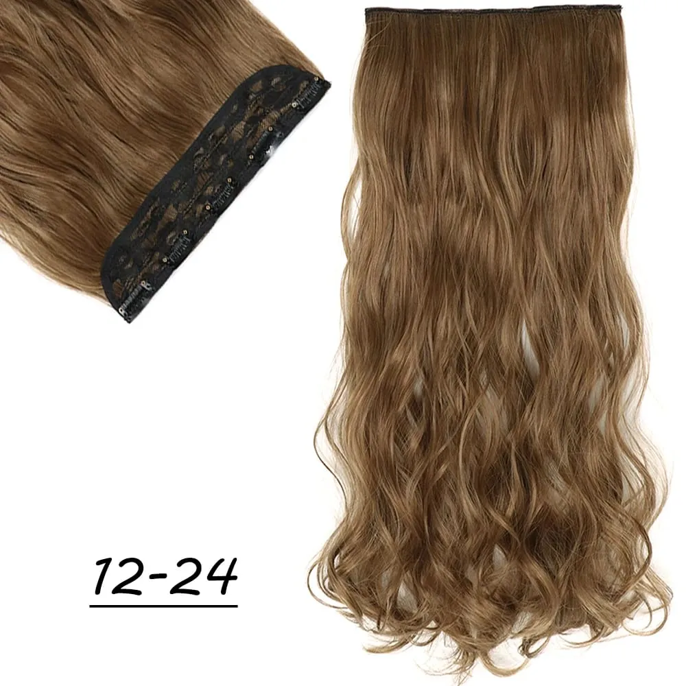 Synthetic 5 Clip In Hair Extensions Long Straight Hairstyle Hairpiece Black Brown Blonde 24Inch Natural Fake Hair For Women