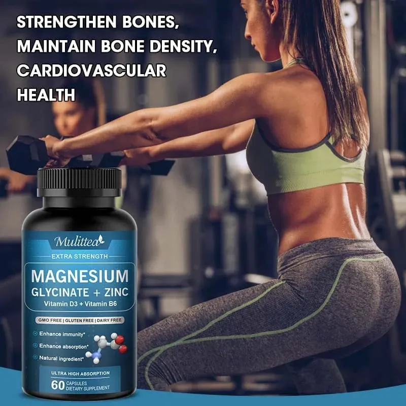 Mulittea Glycine Magnesium capsule with Zinc Vitamin D3 B6 Health for Bones and Teeth Health Helps Natural Sleep Relieve Anxiety