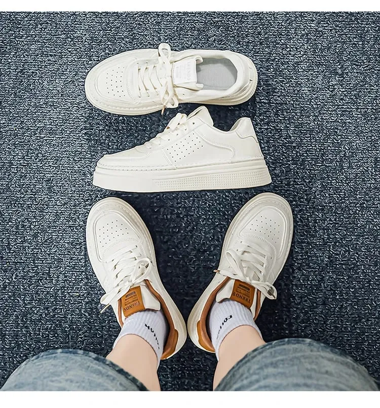 Men Casual Sneakers Breathable Trendy Mating White Comfortable Non-slip Daily Walking Thick Soled Height Increasing Sports Shoes