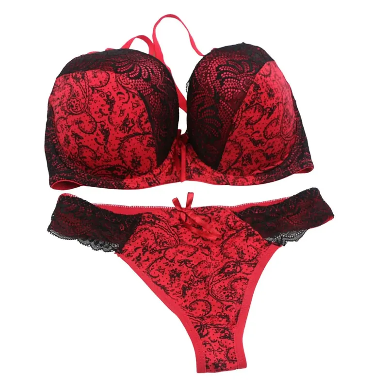 Women Color Block Floral Lace Print Bra Briefs Set Push Up Adjustable Support Sexy Thong Panties Daily Women Lingerie Set