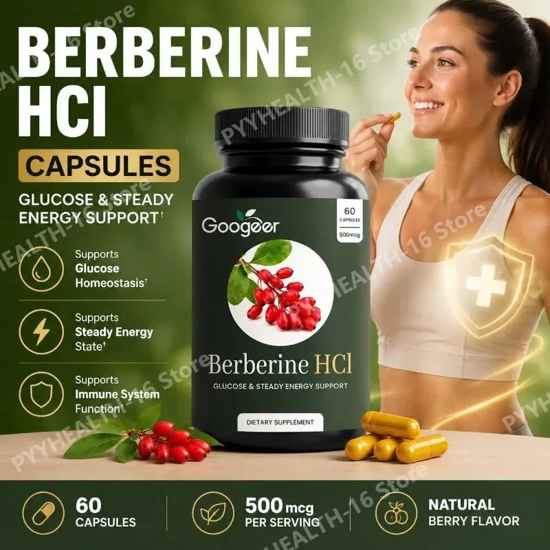 Googeer Berberine HCl Capsules Support Glucose Homeostasis and Steady Energy Plus Immune Support and Gut Health 60 Capsules