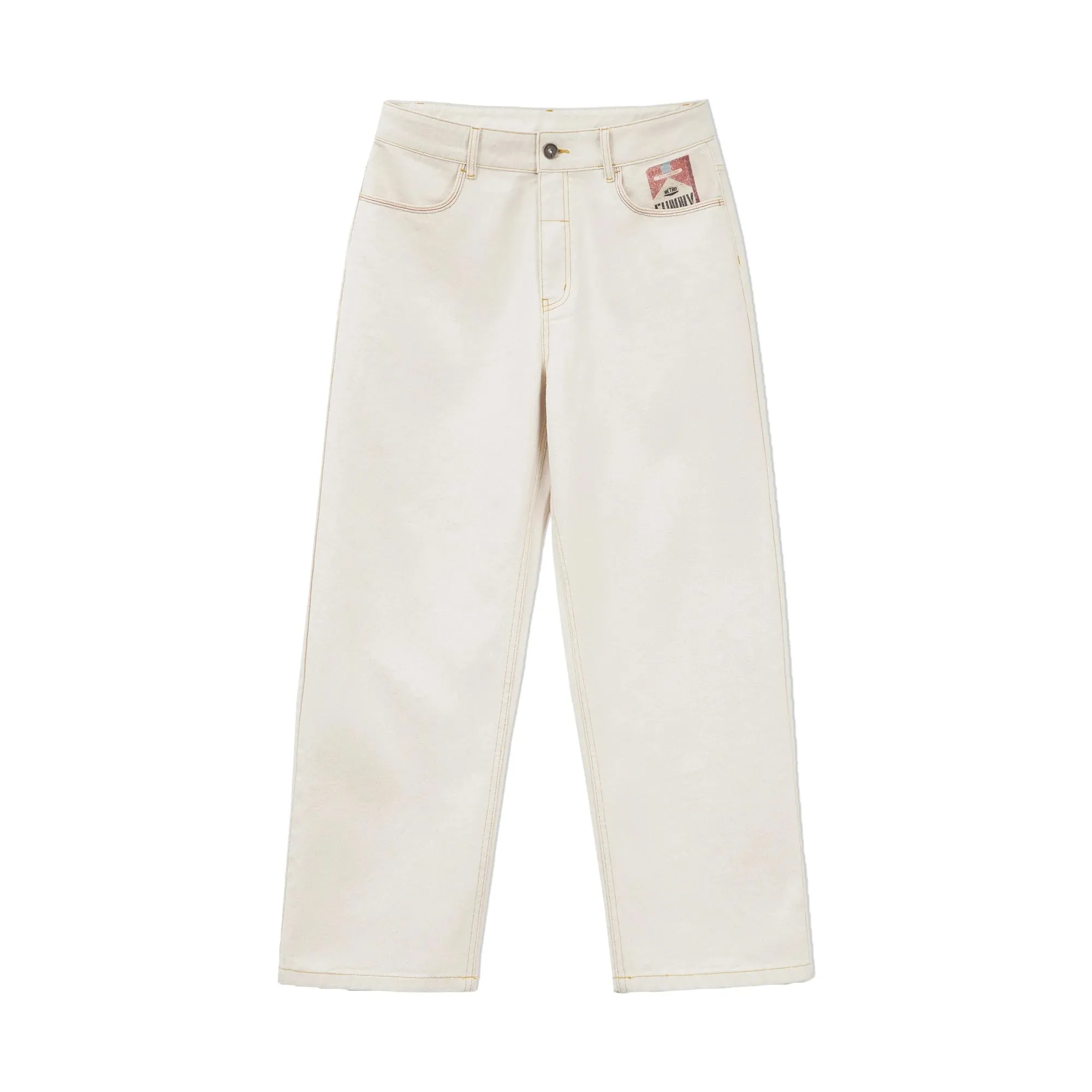 Maden Men's Vintage Heavyweight Washed White Jeans Straight 100% Cotton CleanFit Casual Pants with Zip Fly for Spring and Autumn