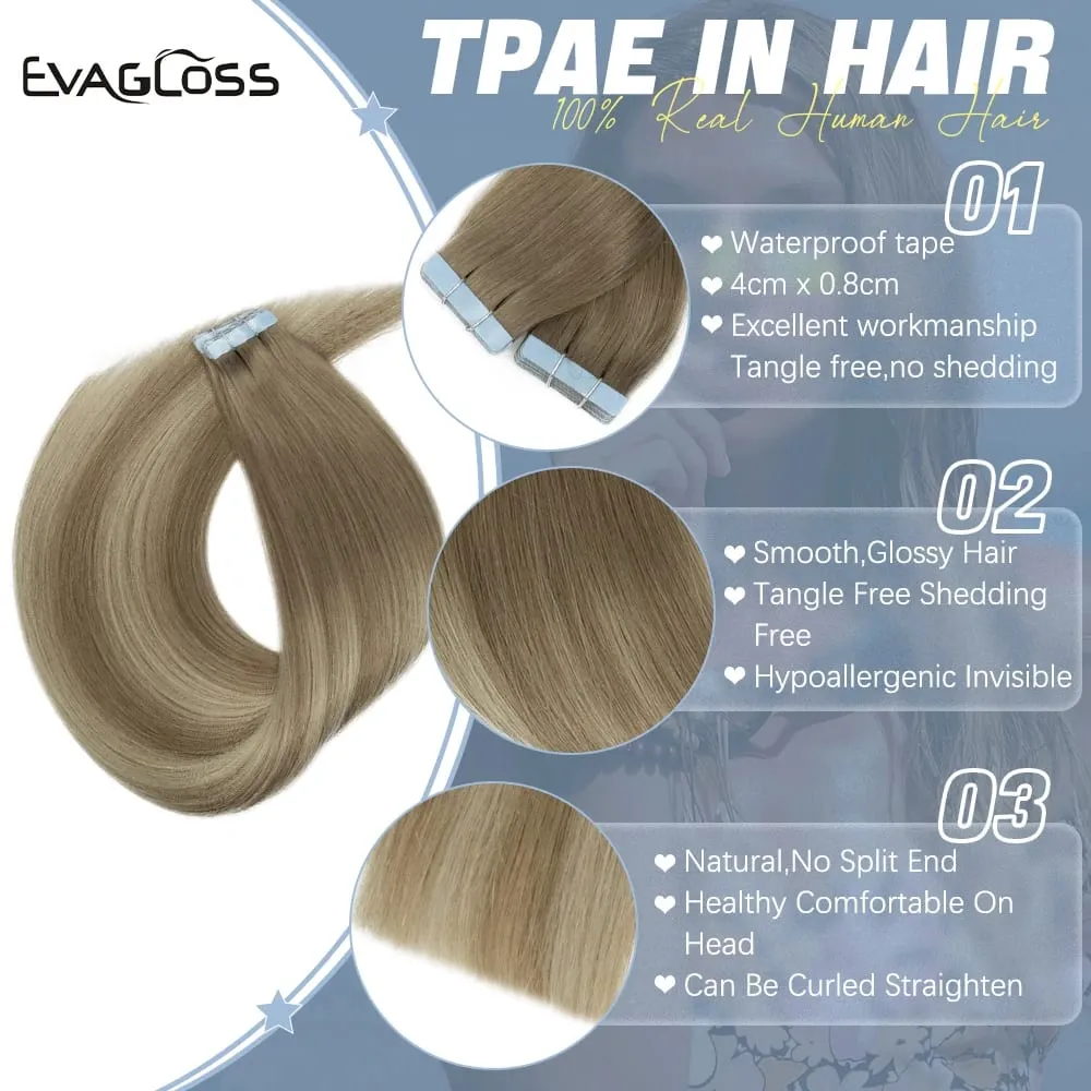 Invisible Remy Straight Tape in Human Hair Extensions 20Pcs Omber Blonde Tape in Human Hair Extensions Skin Weft Natural Hair