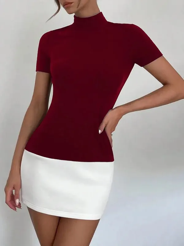Tossy verano Mujer contraste Mini vestido Casual de cintura alta de manga corta Sexy ajustado Patchwork ceñido al cuerpo vestido Mini vestido de mujer