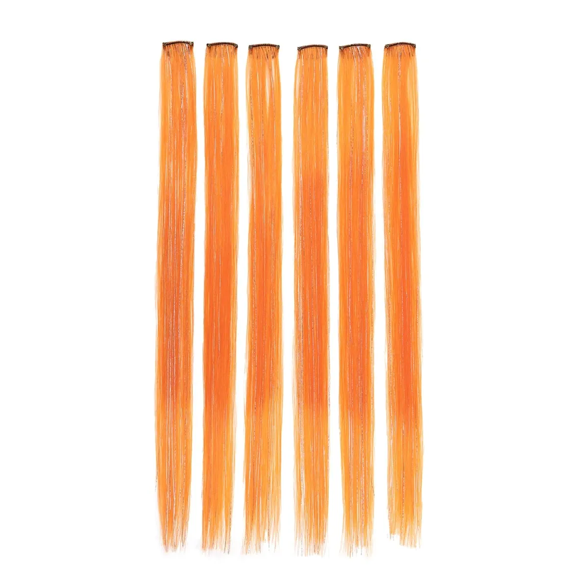 Synthetic 6pcs Clip in Hot Pink Hair Extensions Mix tinsels 22 Inch Colored Hair Extensions 2 in 1 Rainbow Hair
