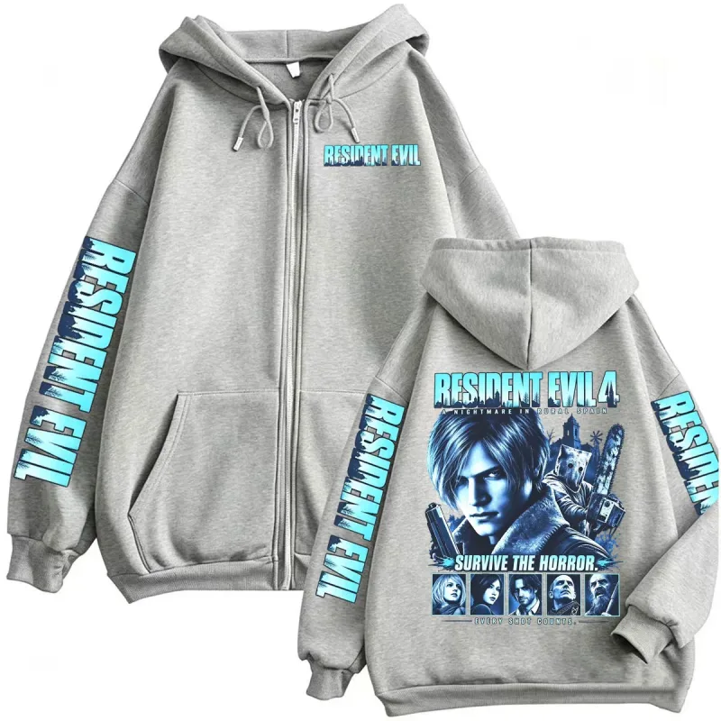 Resident Evil Requiem Zip Up Hoodies Leon Kennedy Horror Game Zipper Hoodie Hombre Mujer Harajuku Classic Jacket Sudadera Abrigos