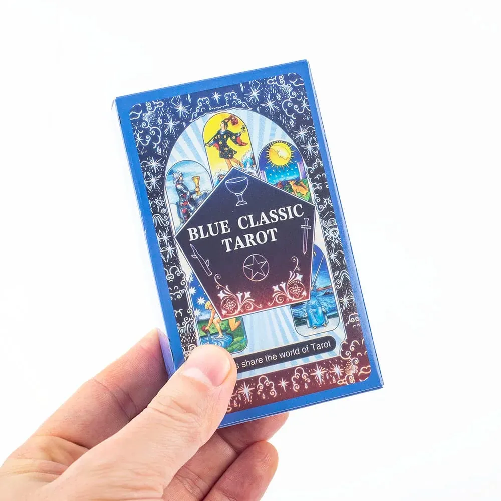 10.3*6cm Blue Classic Tarot Deck - 78 Cards Traditional Waite Imagery with Celestial Mandala Back Unique Starry Border Design