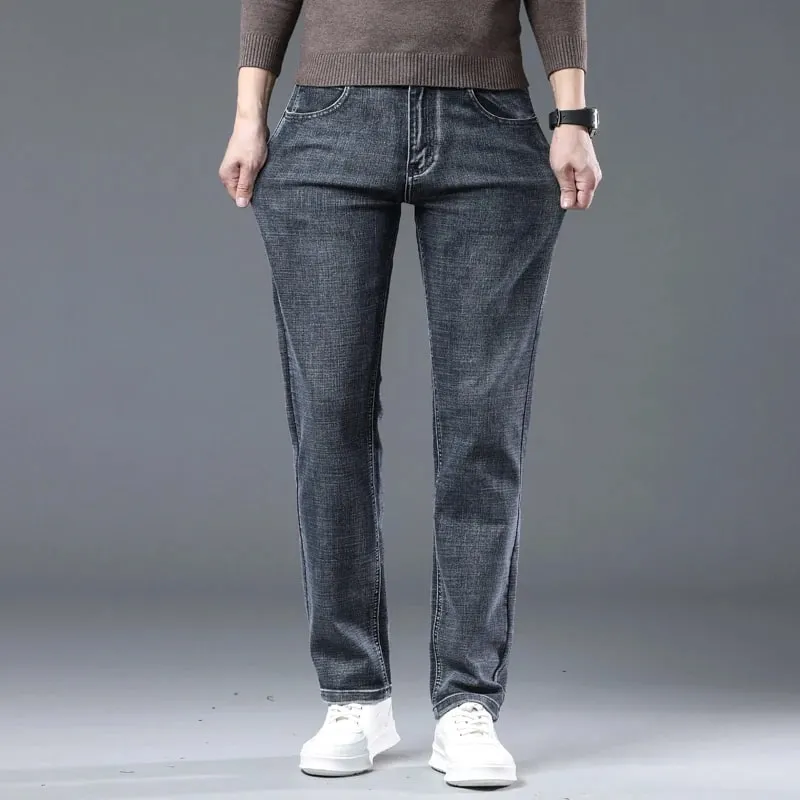 2025 Brand New Men's Slim Thin Jeans Retro Light Blue Cotton Stretch Denim Pants Male Fashion Casual Brand Trousers