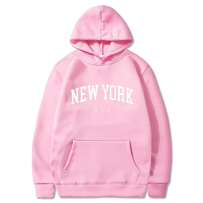 Women New York U.S.A City Hoodies Fashion Letter Printed Graphic Sweatshirts Loose CasuaMen l Harajuku Hooded Pullover Sportwear