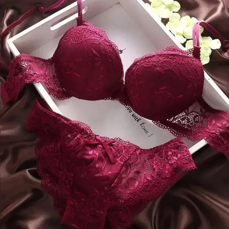 Set Bra Perempuan untuk Wanita Bra Push Up Bra Berwayar Brassiere Seluar Dalam Cawan A B Pakaian Dalam Tiga Perempat(3/4 Cawan) Bralette Seksi Murah — image 5