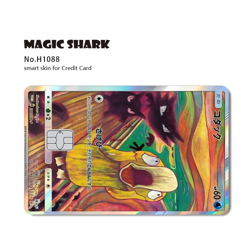 Magic Shark Mew Charizard EX Eevee Gengar Pikachu TCG Card Holographic Laser Skin Film Sticker for Bank Credit Card