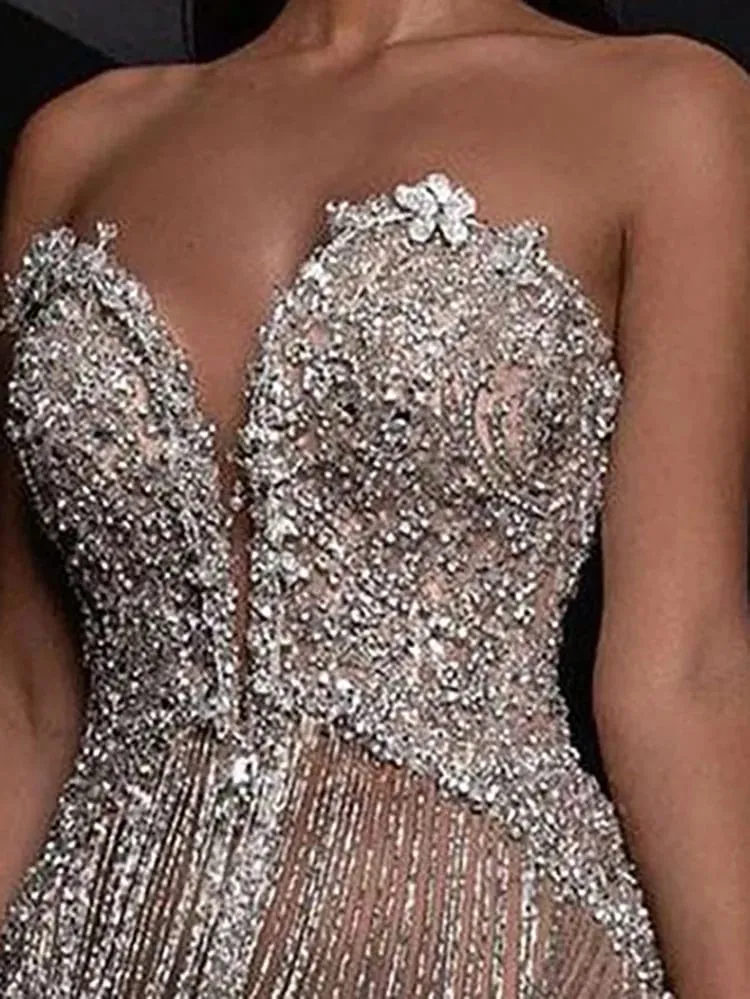 Sexy bokové společenské šaty bez ramínek Dámské Elegantní Společenské šaty s vysokým pasem na hrudi Módní letní střapec Dlouhé šaty Slim Fit