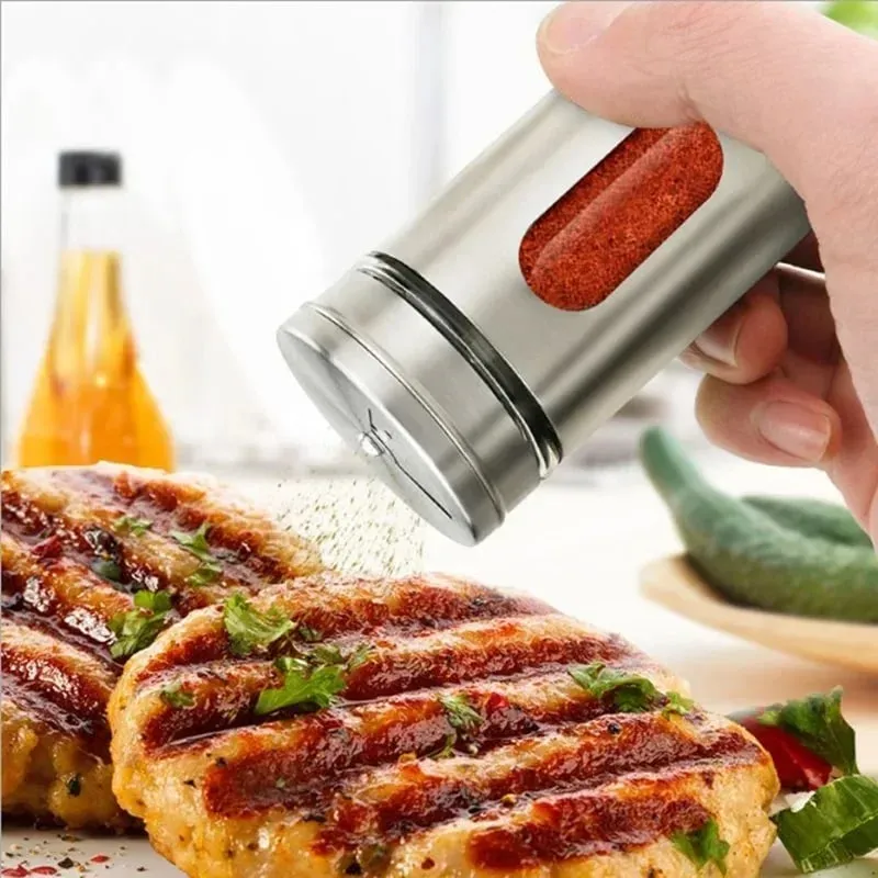 Stainless Steel Spice Shaker Seasoning Cans Rotate Camping Barbecue Jars Spice Storage Box Salt Sugar Pepper Storage Bottle