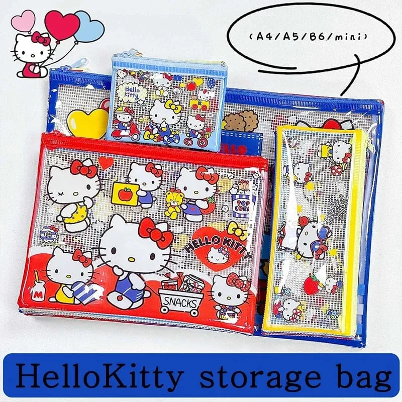 HelloKitty Cartoon Peripheral Stationery Bag Pencil Case Multi-Purpose Storage Bag Made of PVC Waterproof Material 4pcs