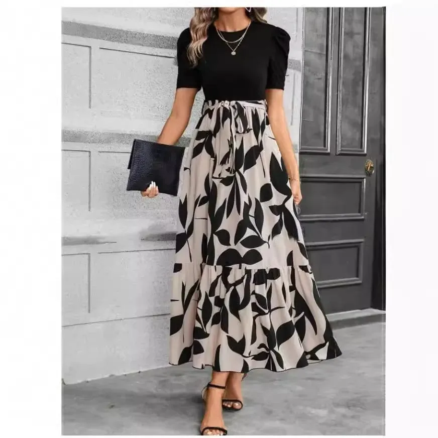 Women Dresses 2026 Spring Summer floral printed round-neck elegant dress exotic vacation style women's clothing vestidoes