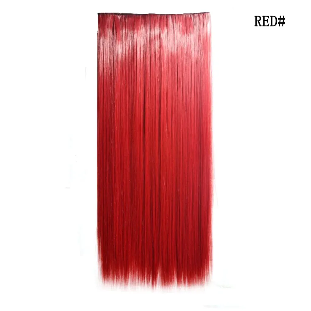 24 Inch Synthetic One Piece 5 Clips In Hair Extensions Long Straight High Temperature Fiber Colorful Hairpiece for Women