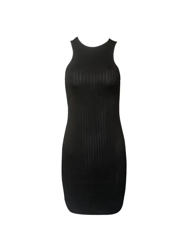Sexy pruhy Nitě Pletení Slim Bodycon Šaty Dámské Jednobarevné Skinny Mini šaty bez rukávů Elegantní Club Party Vestidos