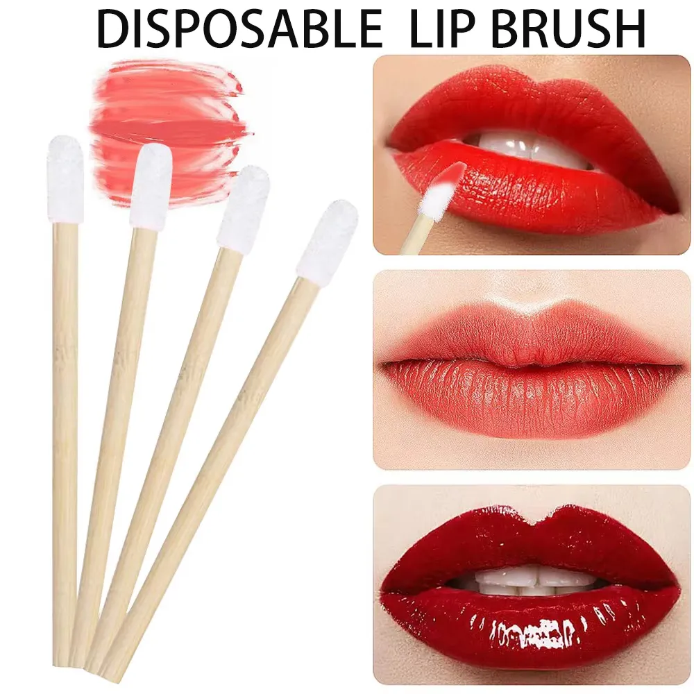 50/100pcs Lip Wands Applicators Bamboo Handle Lipstick Brush Gloss Wand Makeup Brushes For Eyelashes Extension Beauty Tool
