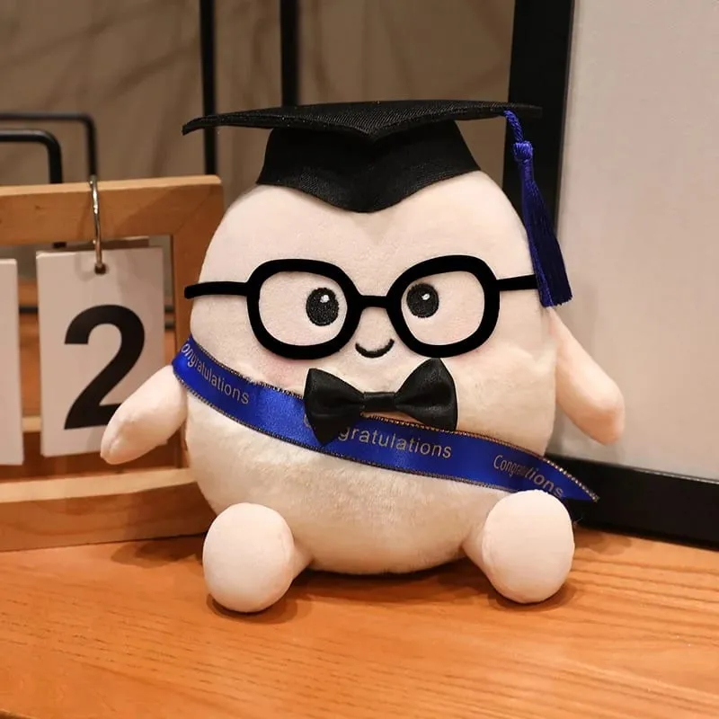 15/25cm Ribbon Humanoid Egg Plush Toy Graduation Bachelor Doctor Stuffed Plushie Kawaii Mascot Souvenir Classmate Gift
