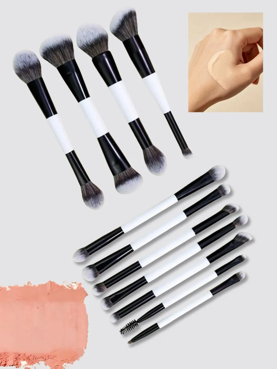 11-piece double-ended makeup brush set multifunctional makeup brushes blush brush foundation brush powder brush highlighter brush eye brush eyeshadow brush nose shadow brush concealer brush blush brush portable makeup brush set gift for g — image 2