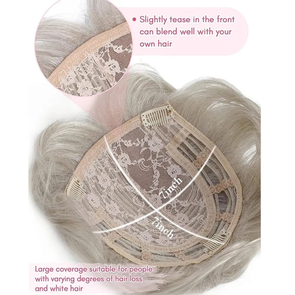 Synthetic 6inch Short Straight Topper Hairpiece Clip in Hair Extensions Natural Fluffy Head Top Hair Piece Replacement Cover