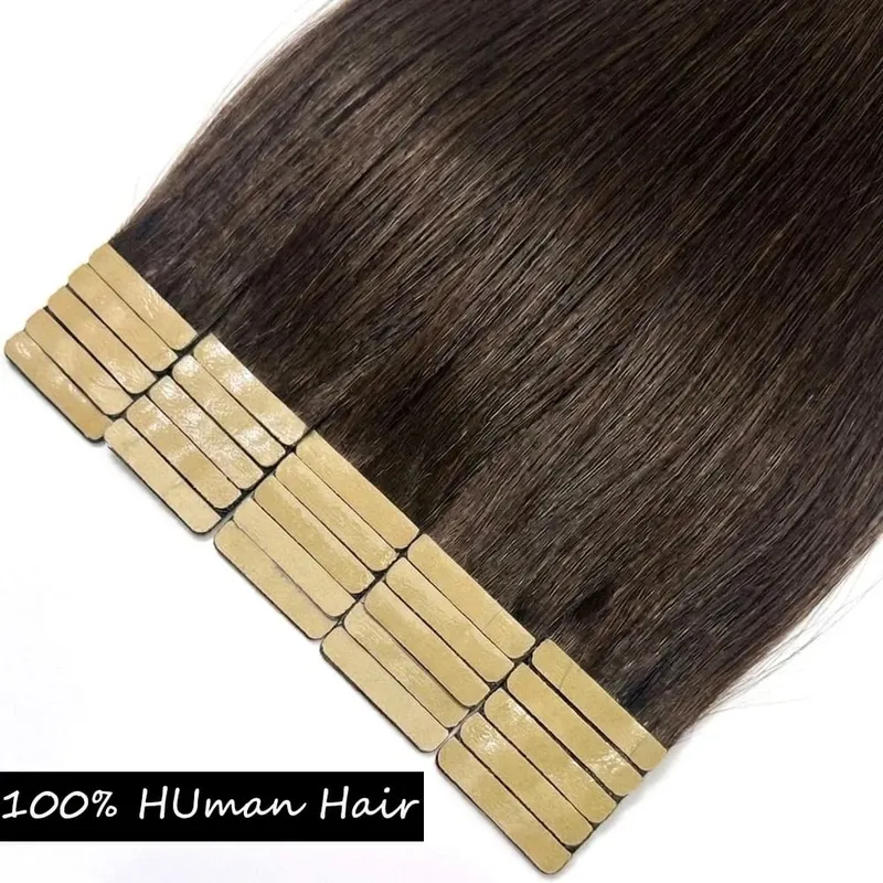 100% Human Hair Tape In Extensions 20 Inch Invisible Seamless PU Skin Weft No Weft Raw Hair Extensions Natural Black Color Adhesive Tape Ins Hair Extension For Women — image 9