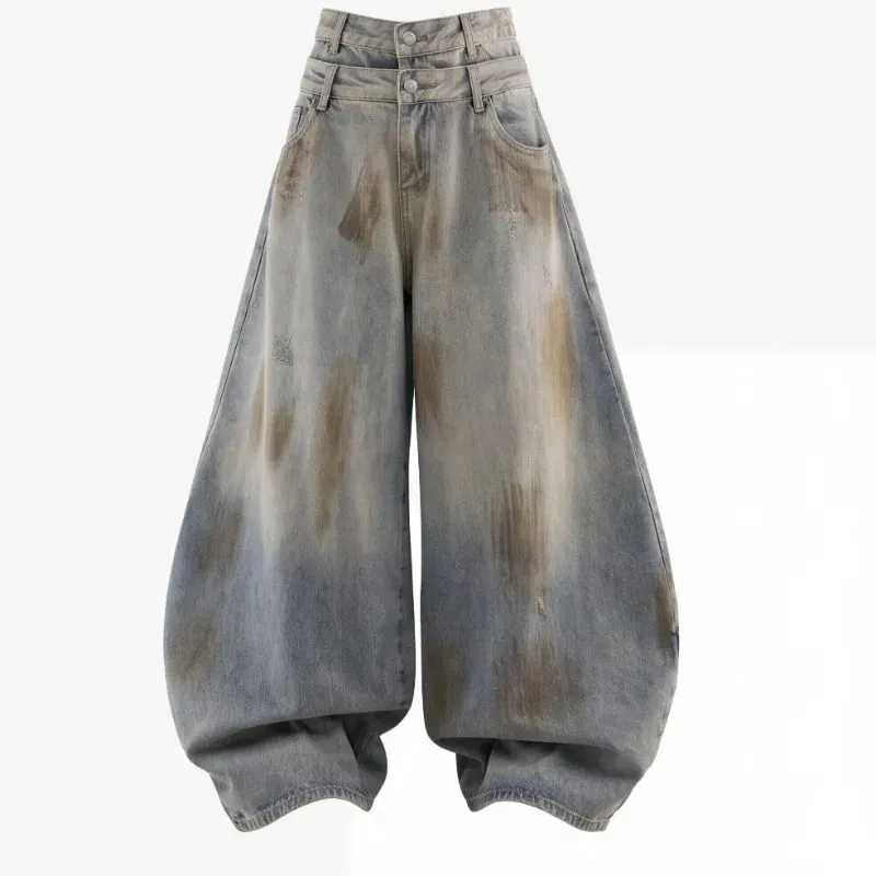 Men 2026 American Vintage Banana Wide Leg Jeans Double Waist Spring Autumn Slim Tall Look Floor Length Casual Denim Pants