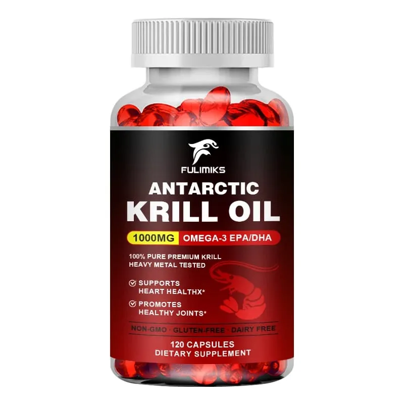Pure Antarctic Krill Oil Supplement 1000mg Omega-3 with EPA/DHA Supports Heart Brain & Joints Health for Adults