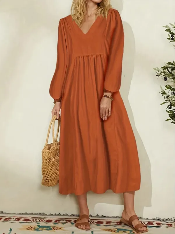 Spring/Summer New Arrivals Women's Cotton-Linen Blend Loose Bell-Sleeve Dress Casual Elegance for Everyday Wear