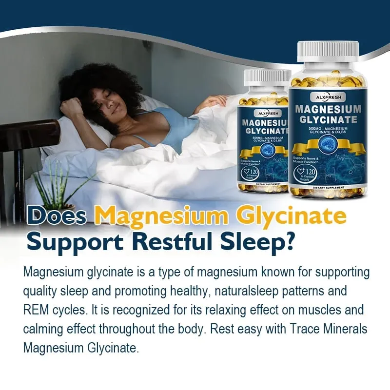 Alxfresh Magnesiumglycinat 500 mg Kapsel Zink Vitamin D3 B6 für Muskeln, Gelenke, Nerven, Schlafqualität, Angst, Stress, Stimmung, Gesundheit