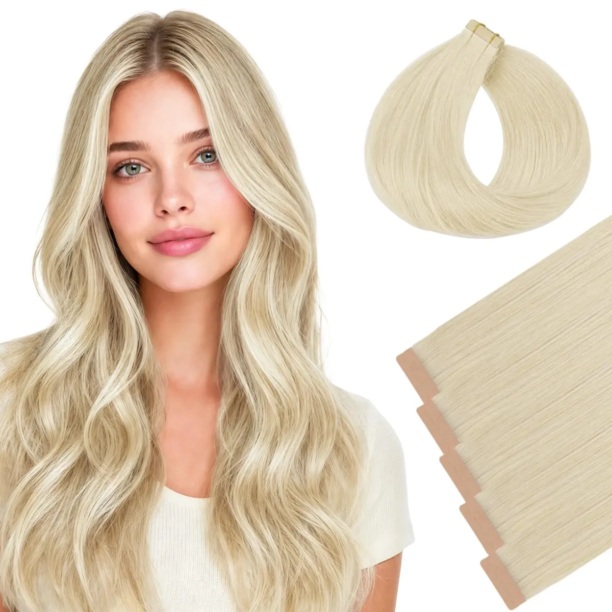 Sunmofavo Invisible Tape In Hair Extensions Seamless Full Thick Silky Straight Ombre Walnut Brown 10Pcs 100% Remy Human Hair