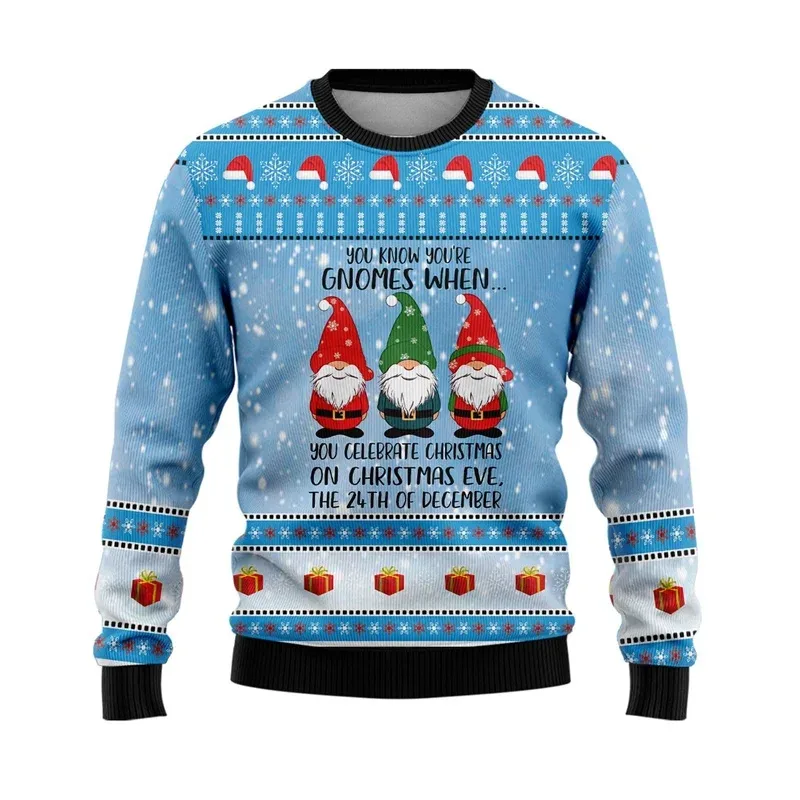 3D Printed Cartoon Santa Claus Sweatshirt For Men Merry Christmas Pattern Hoodies Casual Harajuku Loose Tops Round Neck Pullover
