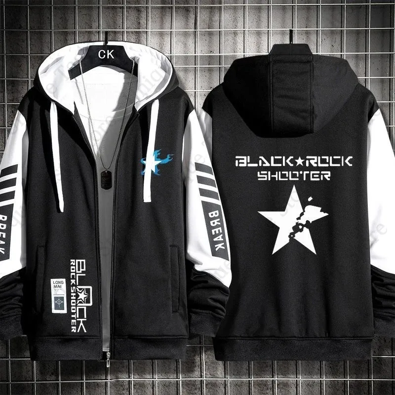 ‌BLACK ROCK SHOOTER Hoodies Anime Cartoon Kuroi Mato Print Sweatshirt BLACK ROCK SHOOTER Merch Men Women Autumn Zipper Hoodie