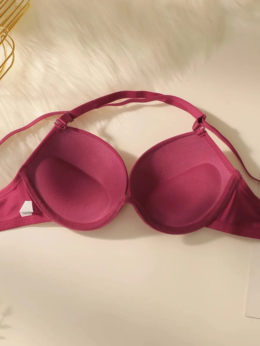 Red Push Up Bra and Panty Set with Padded Underwire set Lingerie for Women - Sexy Balcony Style Underwear Set A2122