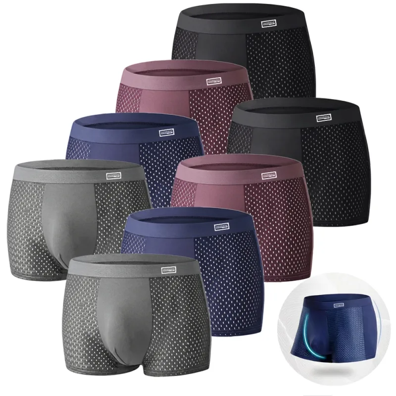 8PCS Bamboo Fiber Man Underwear Mesh Breathable Men's Briefs U Convex Male Underpants Daily Wear Soft Touch Men's Panties