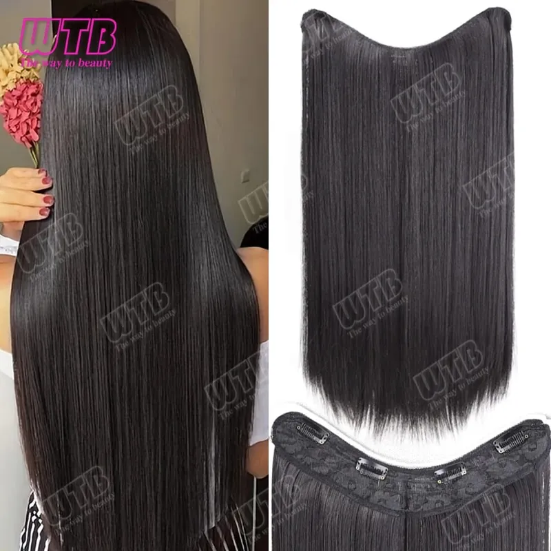 WTB Straight Hair Extensions Synthetic Wigs BB Clip Style V-Shaped Straight Hair Extensions Suitable for Women for Daily Wear