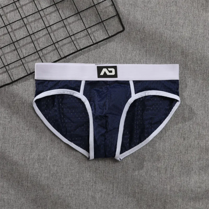 2026 solid color new men's low waist through mesh breathable briefs addicted underwear AD4-M388