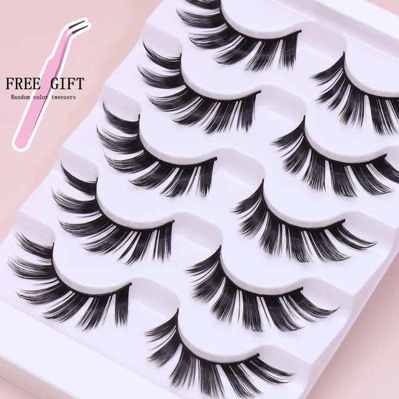 5 Ζεύγη βλεφαρίδων Cat Eye Faux Βλεφαρίδες Βιζόν Βλεφαρίδες με φτερωτό τέλος μακριές βλεφαρίδες Φυσικές μακριές βλεφαρίδες Manga Ψεύτικες βλεφαρίδες Μακιγιάζ
