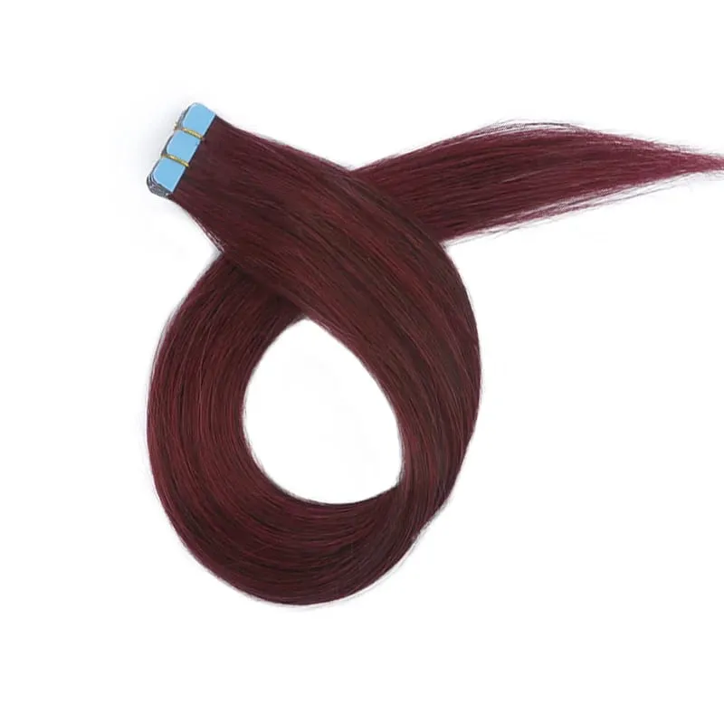 Colorful Mini Tape In Hair Extensions Human Hair Skin Weft Machine Remy Red Natural Straight 12-20 inch 10pcs Tape In Extension