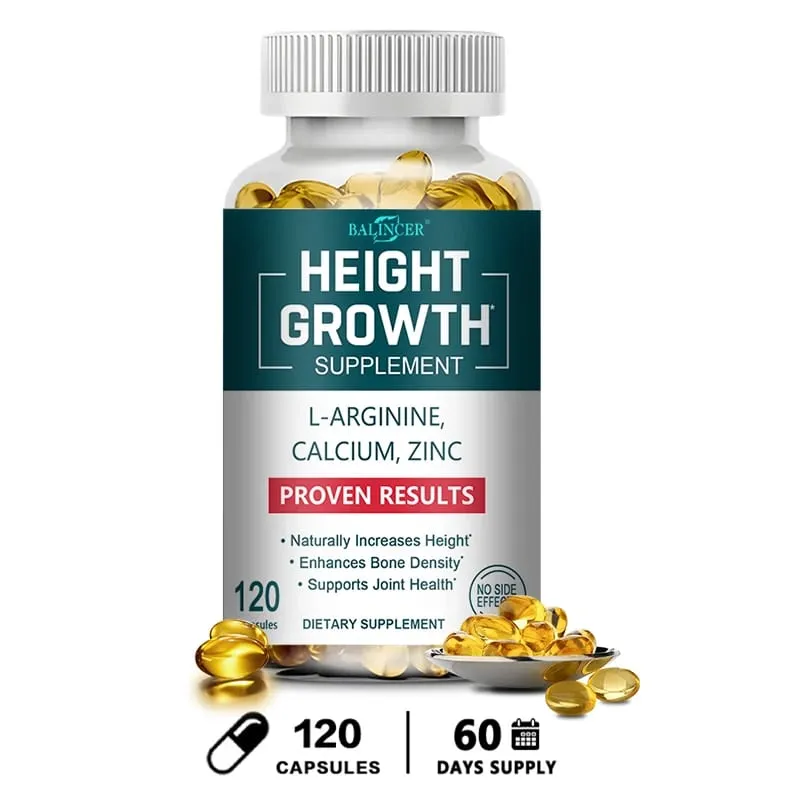 Suplementos para crescimento de altura, cálcio, vitamina D3, zinco, fortalecimento ósseo, aumento natural de altura para crianças, adolescentes e adultos